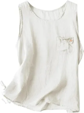 Linen Shirts for Women Summer Dressy Sleeveless Crewneck Plus Size Tank Tops Solid Color Lightweight Comfy Vests