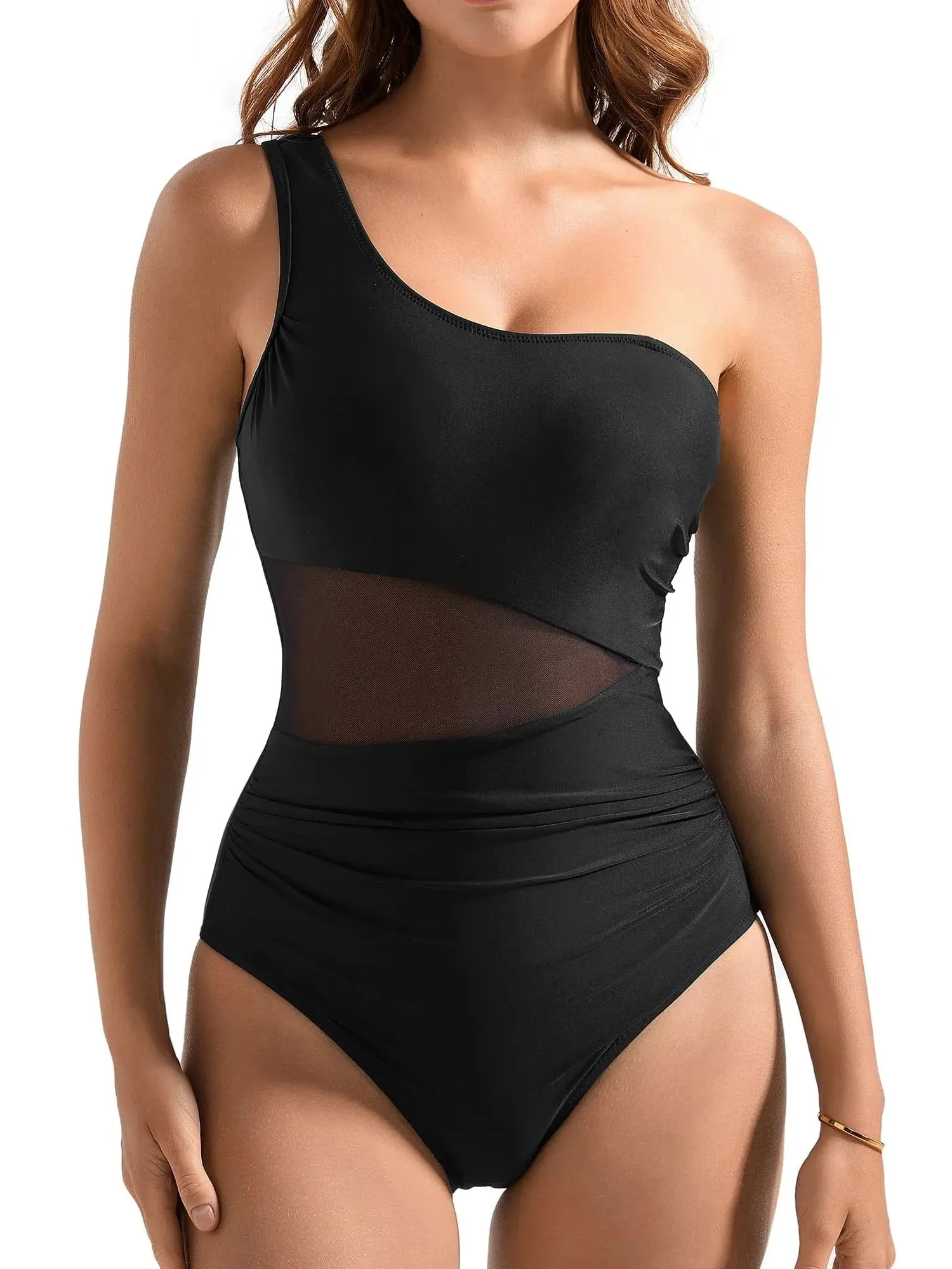 Mesh One Shoulder Swimsuit
