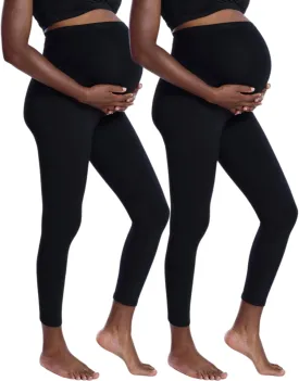 Motherhood Maternity Women's Essential Stretch Full Length Secret Fit Over The Belly Pregnancy Legging-2 Pack