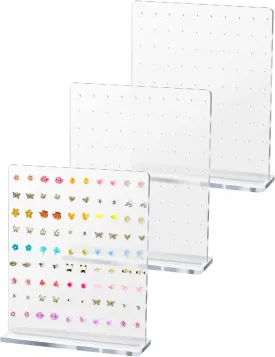 NiHome Acrylic Earring Stand 3PCS, Exquisite Double-Sided Acrylic Earring Organizer with 90 Holes Each - Lightweight and Sturdy Material, Unique Design with Larger Holes for Special Sizes
