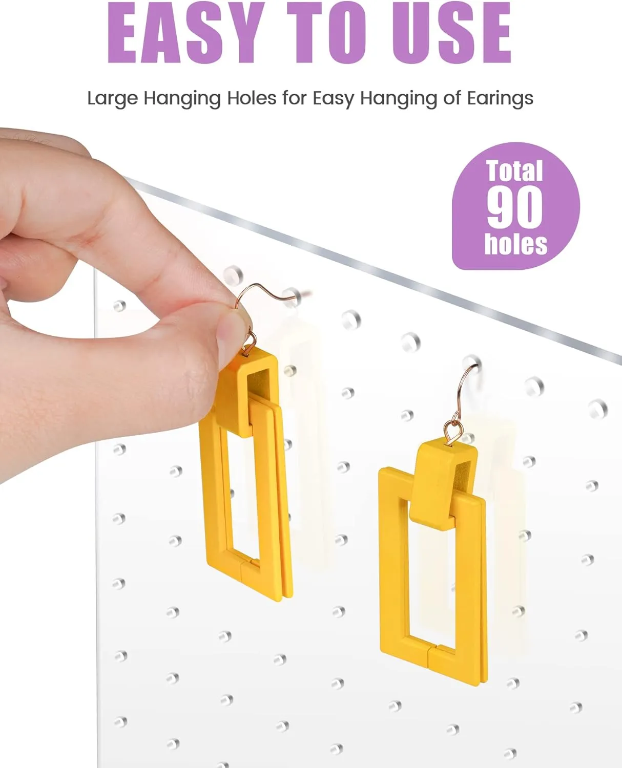 NiHome Acrylic Earring Stand 3PCS, Exquisite Double-Sided Acrylic Earring Organizer with 90 Holes Each - Lightweight and Sturdy Material, Unique Design with Larger Holes for Special Sizes