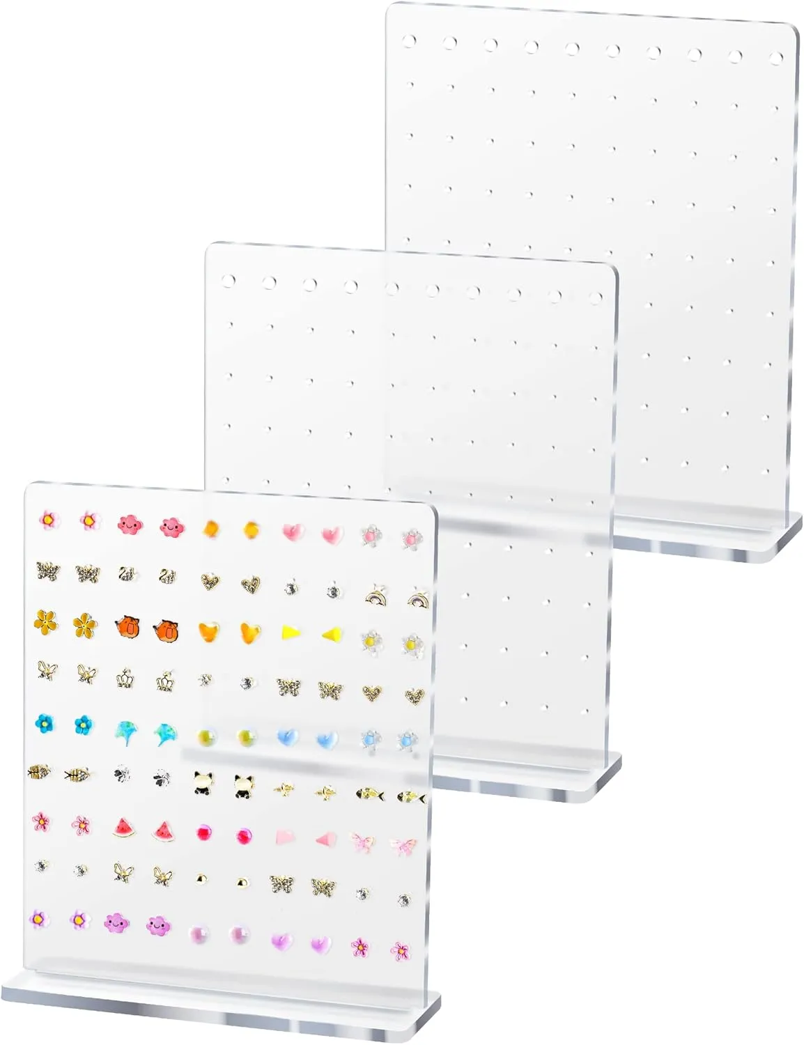 NiHome Acrylic Earring Stand 3PCS, Exquisite Double-Sided Acrylic Earring Organizer with 90 Holes Each - Lightweight and Sturdy Material, Unique Design with Larger Holes for Special Sizes