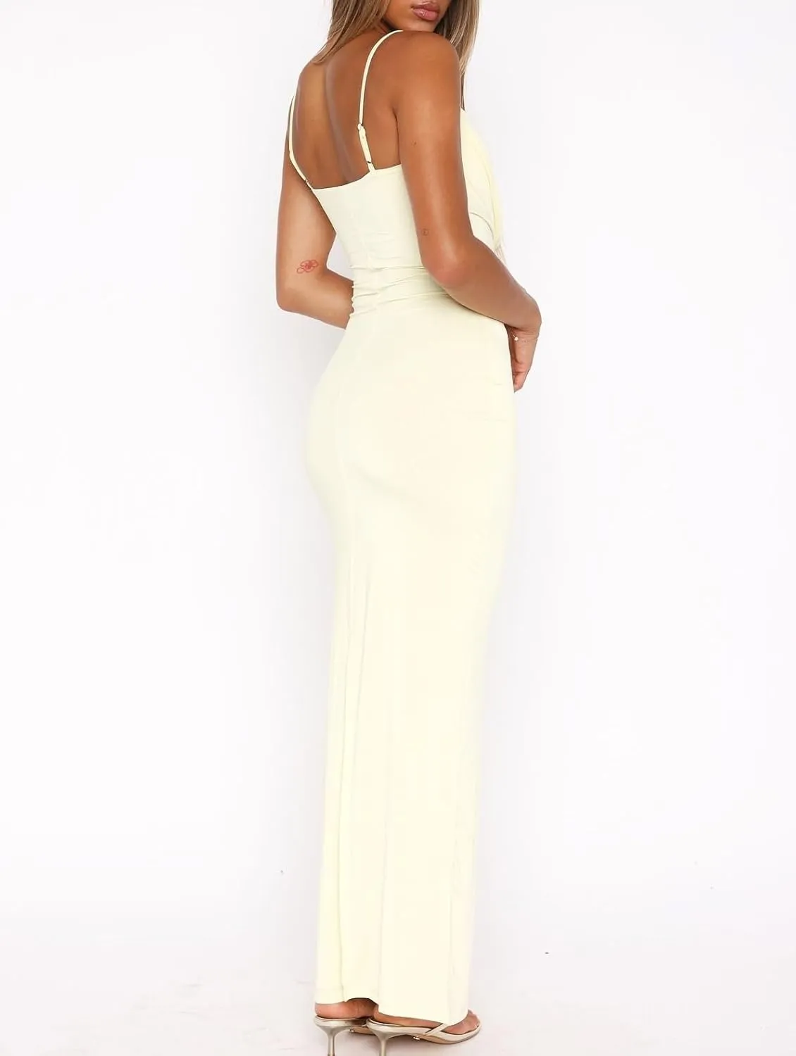NUFIWI Women Sexy Cutout Long Dress Spaghetti Strap Ruched Bodycon Maxi Dress Backless Hollow Cocktail Dresses