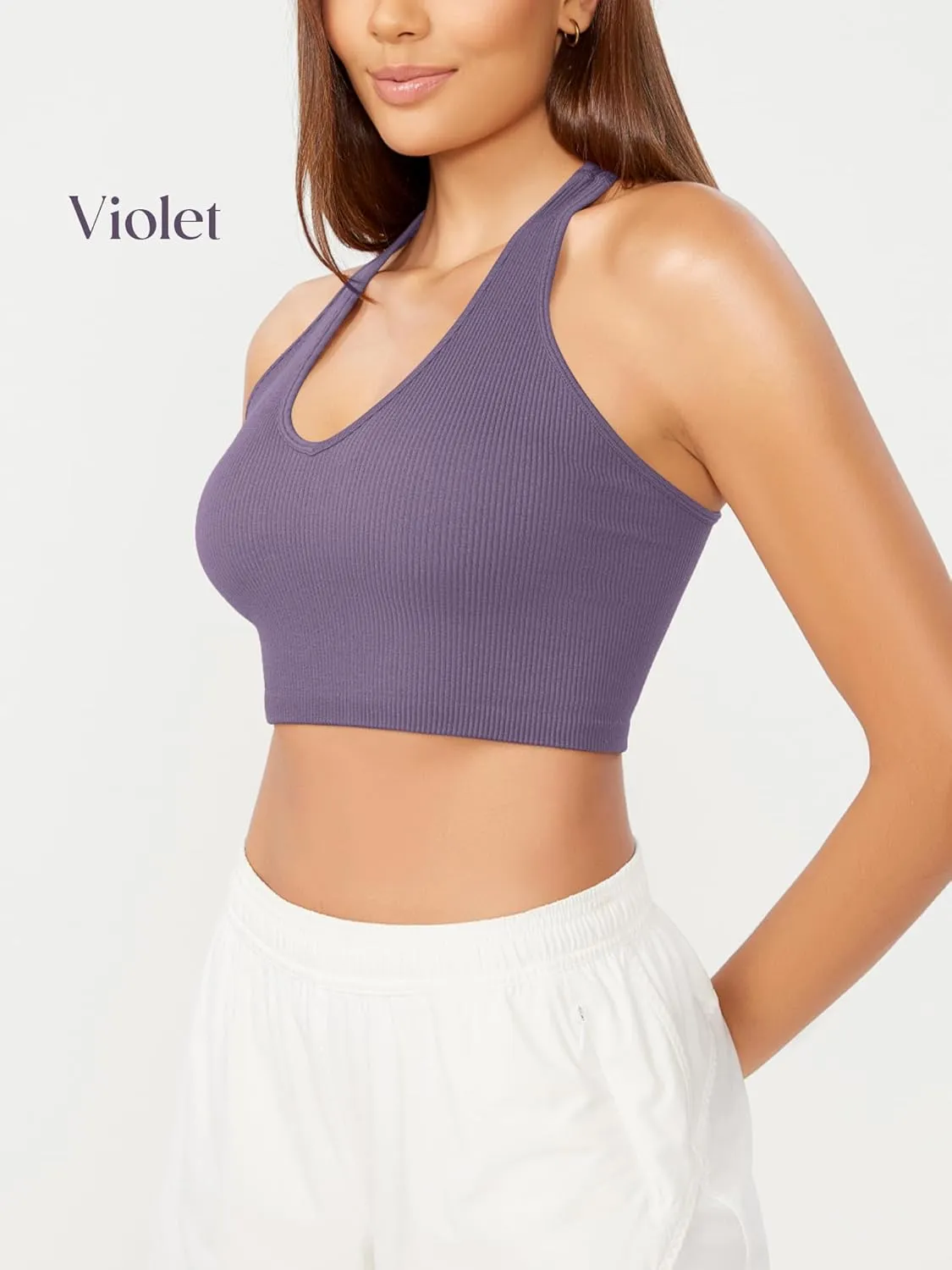ODODOS 3-Pack Seamless Racerback Crop Tank for Women Ribbed Knit Soft Crop Tops