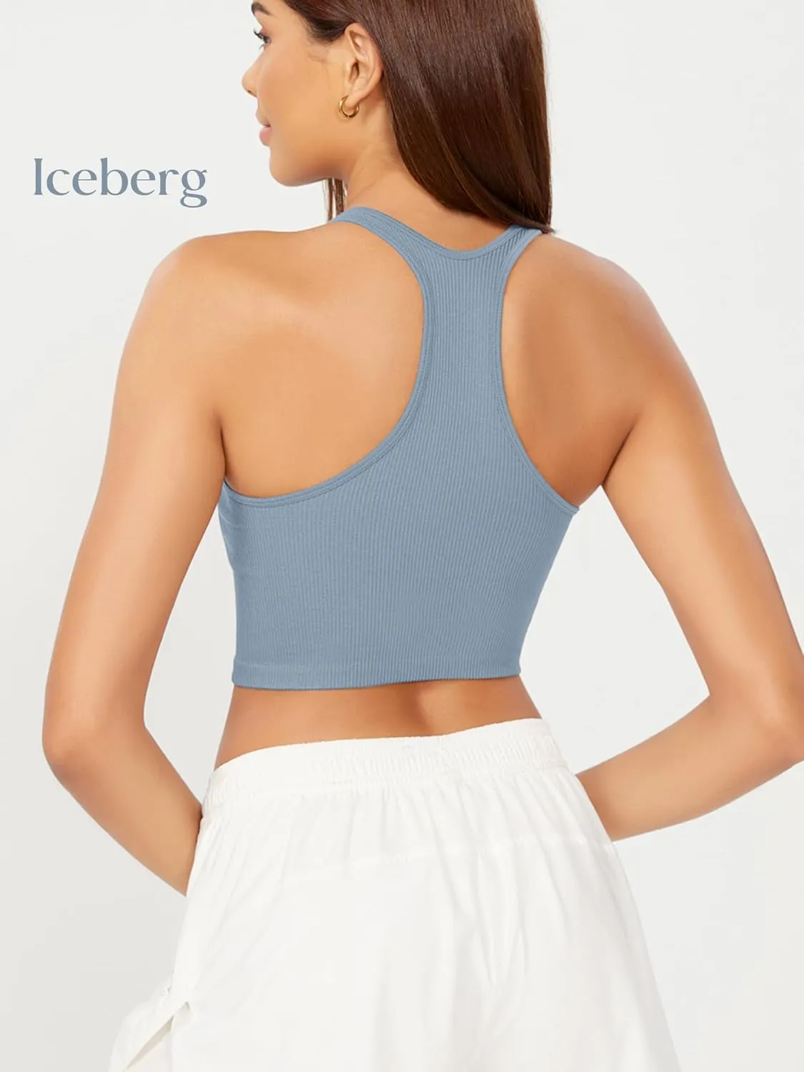 ODODOS 3-Pack Seamless Racerback Crop Tank for Women Ribbed Knit Soft Crop Tops
