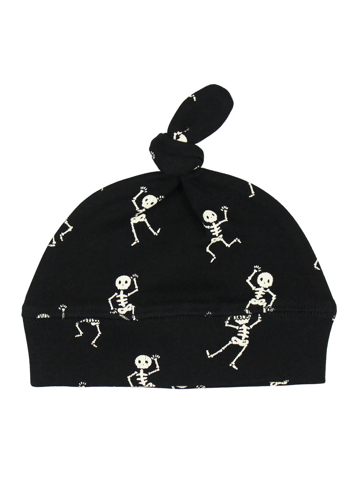 Organic Banded Top-Knot Beanie, Dancing Skeletons