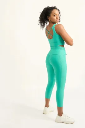 Performance Panel Pocket Drawstring Capri Leggings - Jade