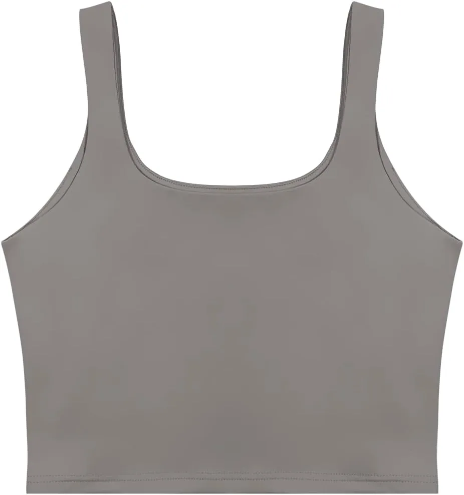 REORIA Womens Sexy Square Neck Double Lined Seamless Sleeveless Cropped Tank Yoga Crop Basic Tops