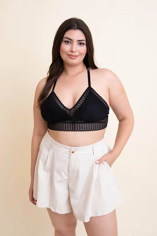 Ribbed Lace Boho Racerback Bralette Plus