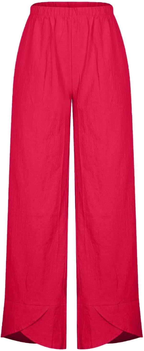 Ruziyoog Cotton Linen Pants for Women 2025 Trendy Lightweight Drawstring High Waist Capri Pant Palazzo Lounge Pants Trousers