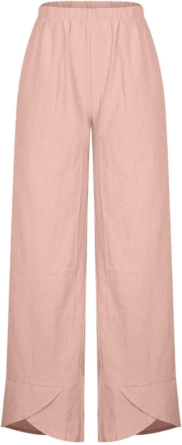 Ruziyoog Cotton Linen Pants for Women 2025 Trendy Lightweight Drawstring High Waist Capri Pant Palazzo Lounge Pants Trousers
