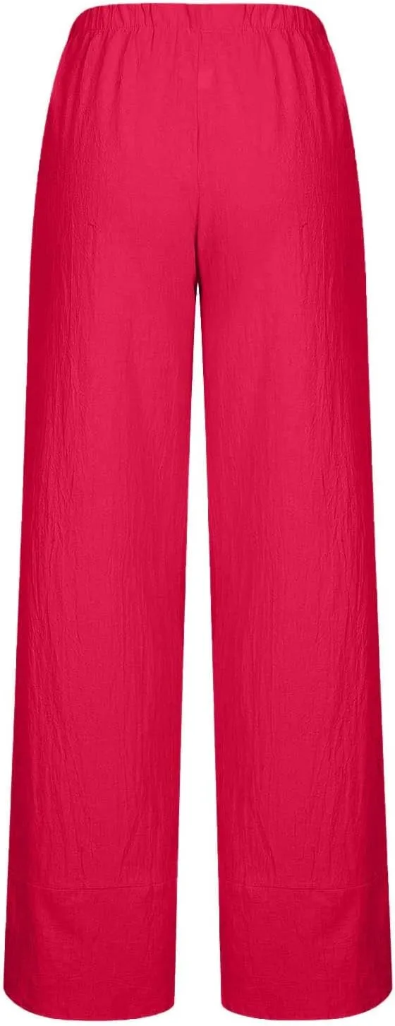 Ruziyoog Cotton Linen Pants for Women 2025 Trendy Lightweight Drawstring High Waist Capri Pant Palazzo Lounge Pants Trousers