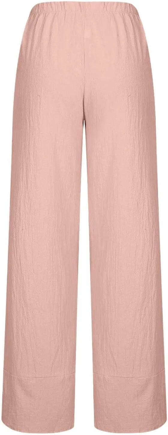 Ruziyoog Cotton Linen Pants for Women 2025 Trendy Lightweight Drawstring High Waist Capri Pant Palazzo Lounge Pants Trousers