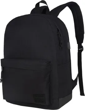 SUPACOOL Casual Laptop Backpack for Men and Women, School Backpack for Boys and Girls, College Bookbag, USB Charging Port, Lightweight Back Pack(Black)