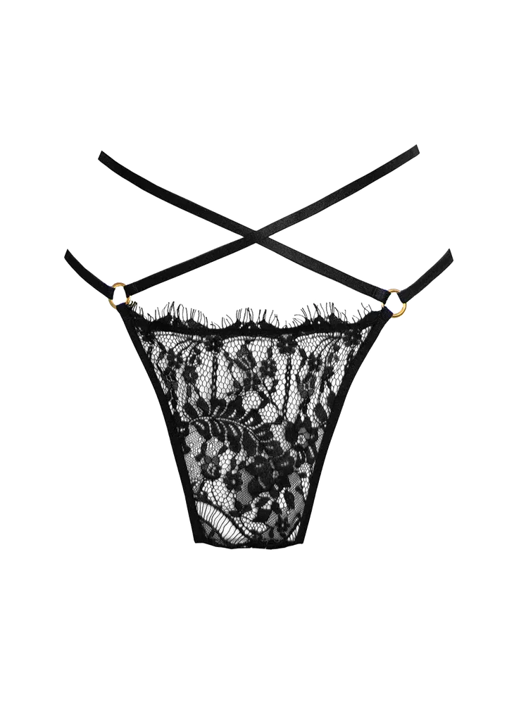 thong - lace me up criss cross - black