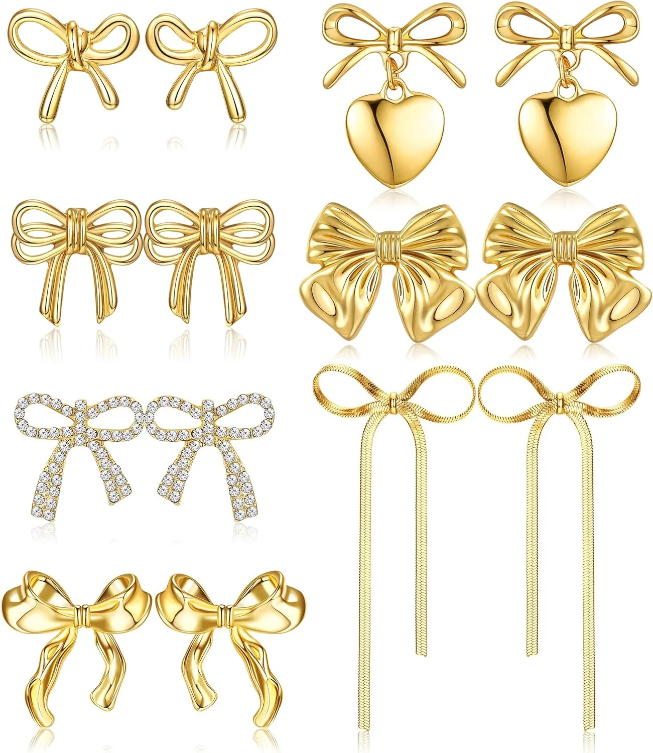 THUNARAZ Bow Clip on Earrings for Women Girls 14K Gold Plated Statement Earrings Clips Non Piercing Ribbon Long Dangle Drop Tassel Clip-on Earrings Sparkly Jewelry Gift Set