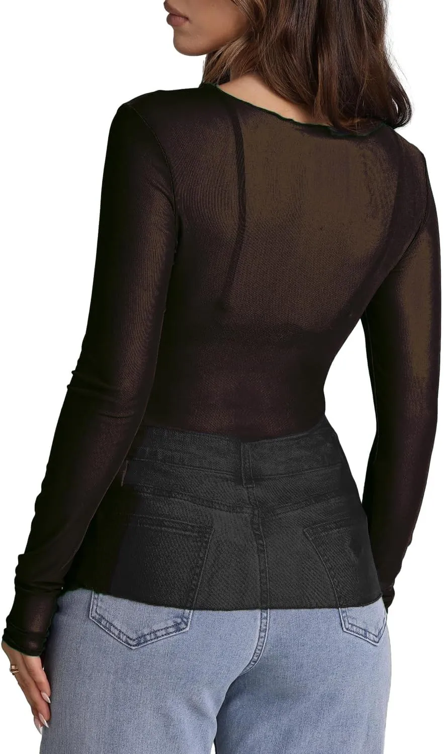 WIHOLL Womens Mesh Sheer Tops Sexy Crew Neck Summer Loose FIt Party Clubwear Shirts