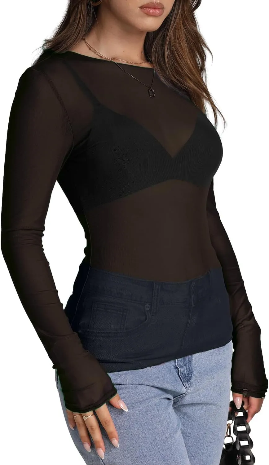 WIHOLL Womens Mesh Sheer Tops Sexy Crew Neck Summer Loose FIt Party Clubwear Shirts