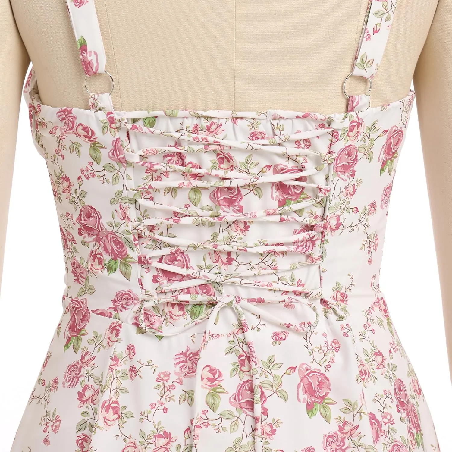 Women Floral Corset Dress Sleeveless Square Neck Spaghetti Straps Dress Boho Holiday Flowy Midi Bustier Sundress
