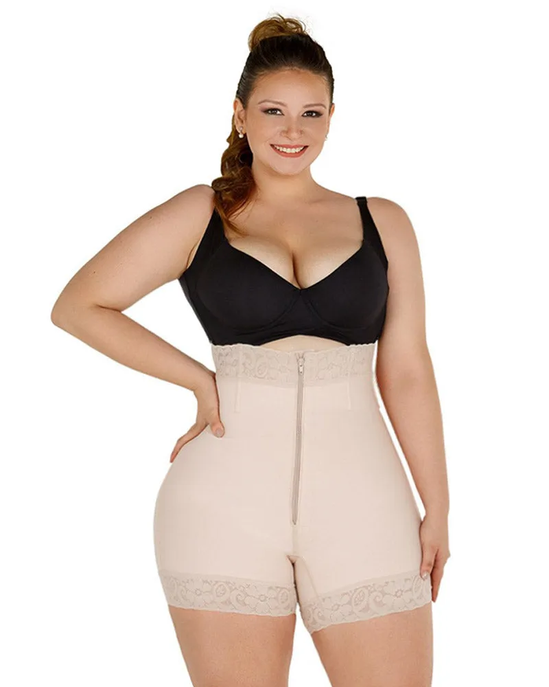 Women High Waist Front Zipper Booty Shaper Colombian Shapewear Short