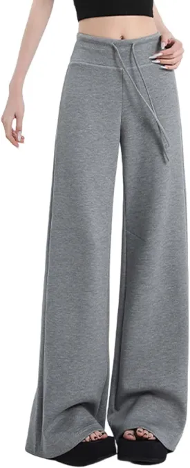 Women's Casual Wide Leg Pants High Waist Comfortable Pull On Pure Color Loose Fit Elastic Waistband with Pockets