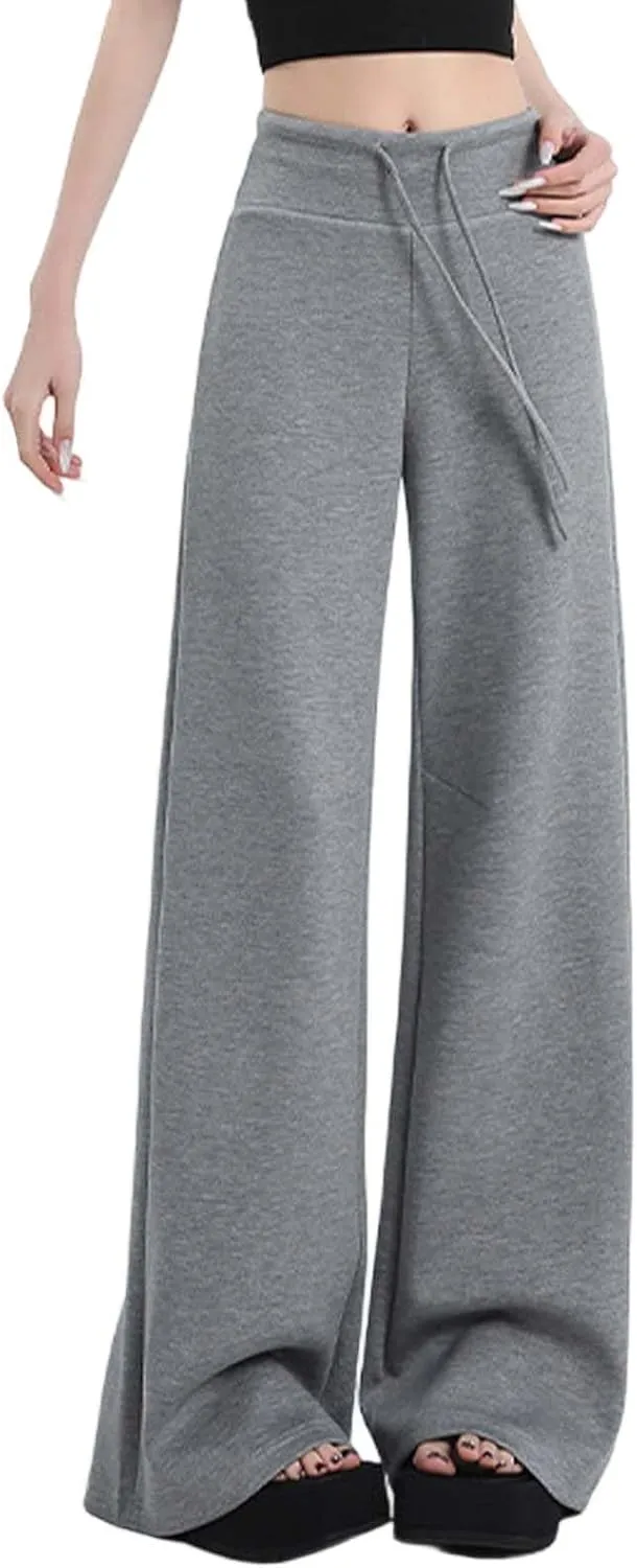 Women's Casual Wide Leg Pants High Waist Comfortable Pull On Pure Color Loose Fit Elastic Waistband with Pockets
