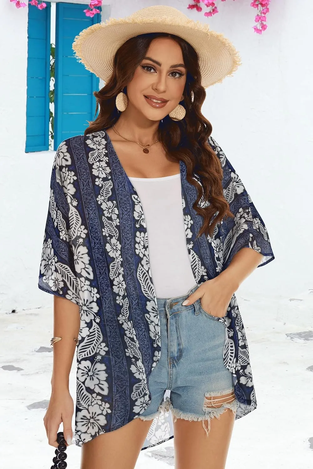 Womens Kimono Beach Cover Up Chiffon Cardigan Floral Tops Loose Capes