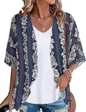 Womens Kimono Beach Cover Up Chiffon Cardigan Floral Tops Loose Capes