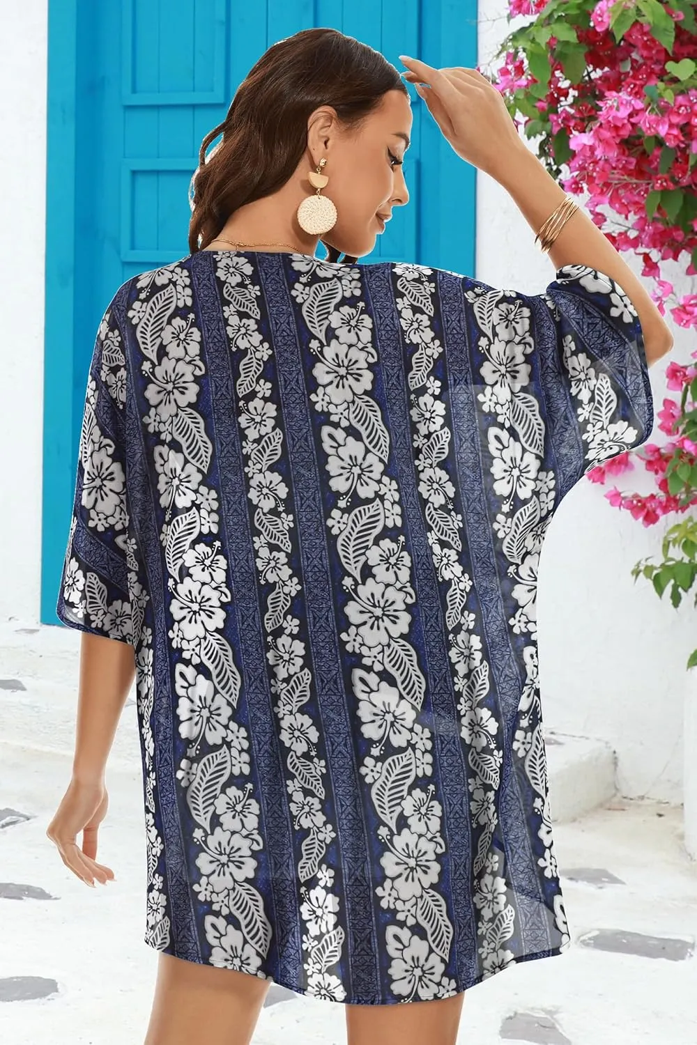Womens Kimono Beach Cover Up Chiffon Cardigan Floral Tops Loose Capes
