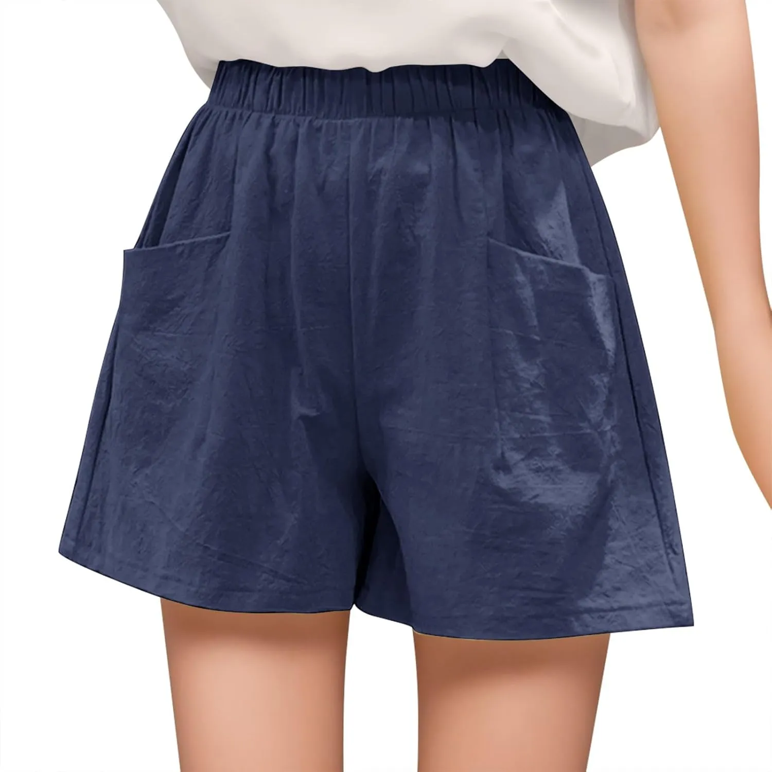 Womens Linen A-Line Shape Summer Casual Shorts High Waist Wide Leg Trendy Relaxed Fit Beach Shorts with Pockets