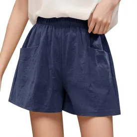 Womens Linen A-Line Shape Summer Casual Shorts High Waist Wide Leg Trendy Relaxed Fit Beach Shorts with Pockets Womens Linen A-Line Shape Summer Casual Shorts High Waist Wide Leg Trendy Relaxed Fit Beach Shorts with Pockets