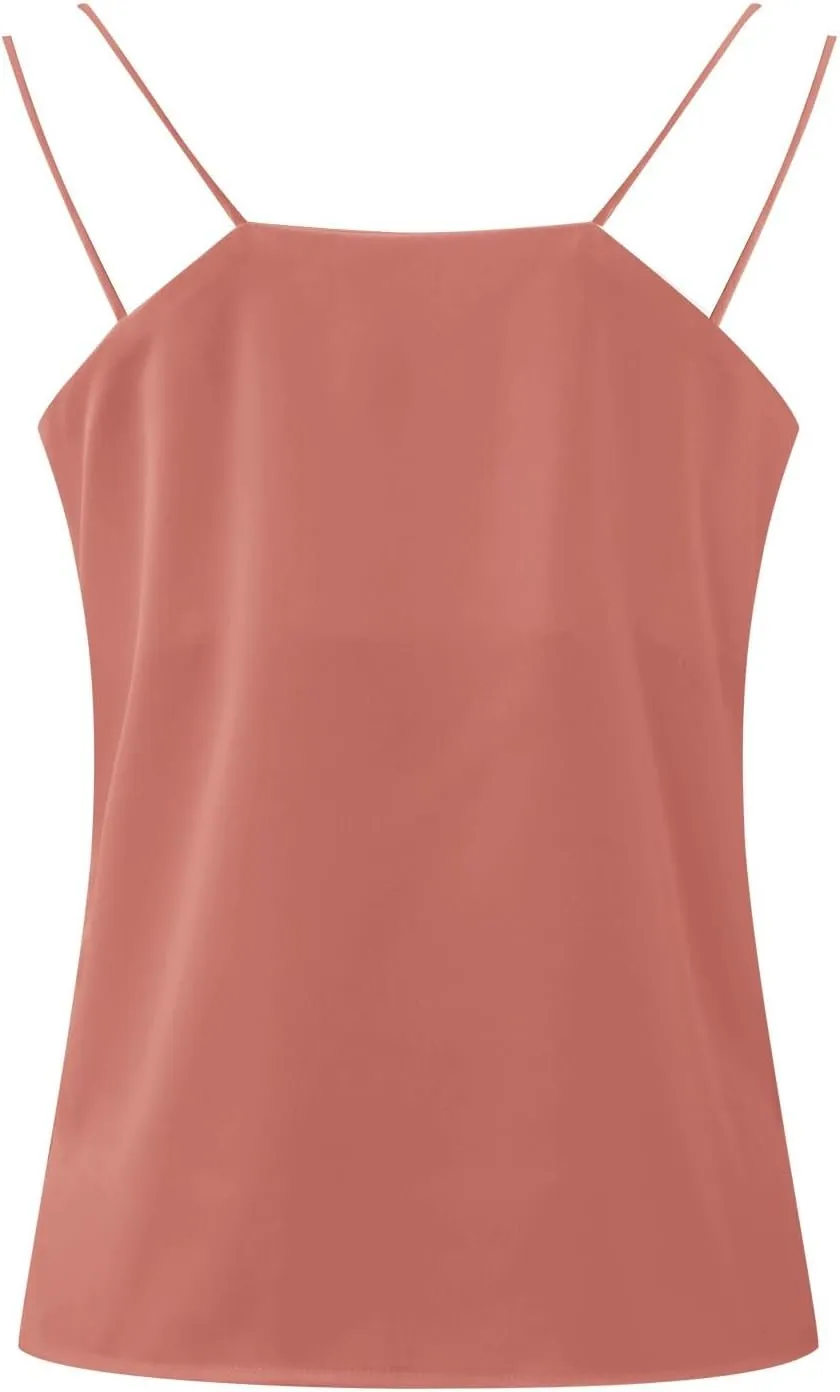 Womens Silk Satin Tank Tops V Neck Casual Cami Sleeveless Camisole Blouses Summer Basic Tank Shirt Dressy Work Wear