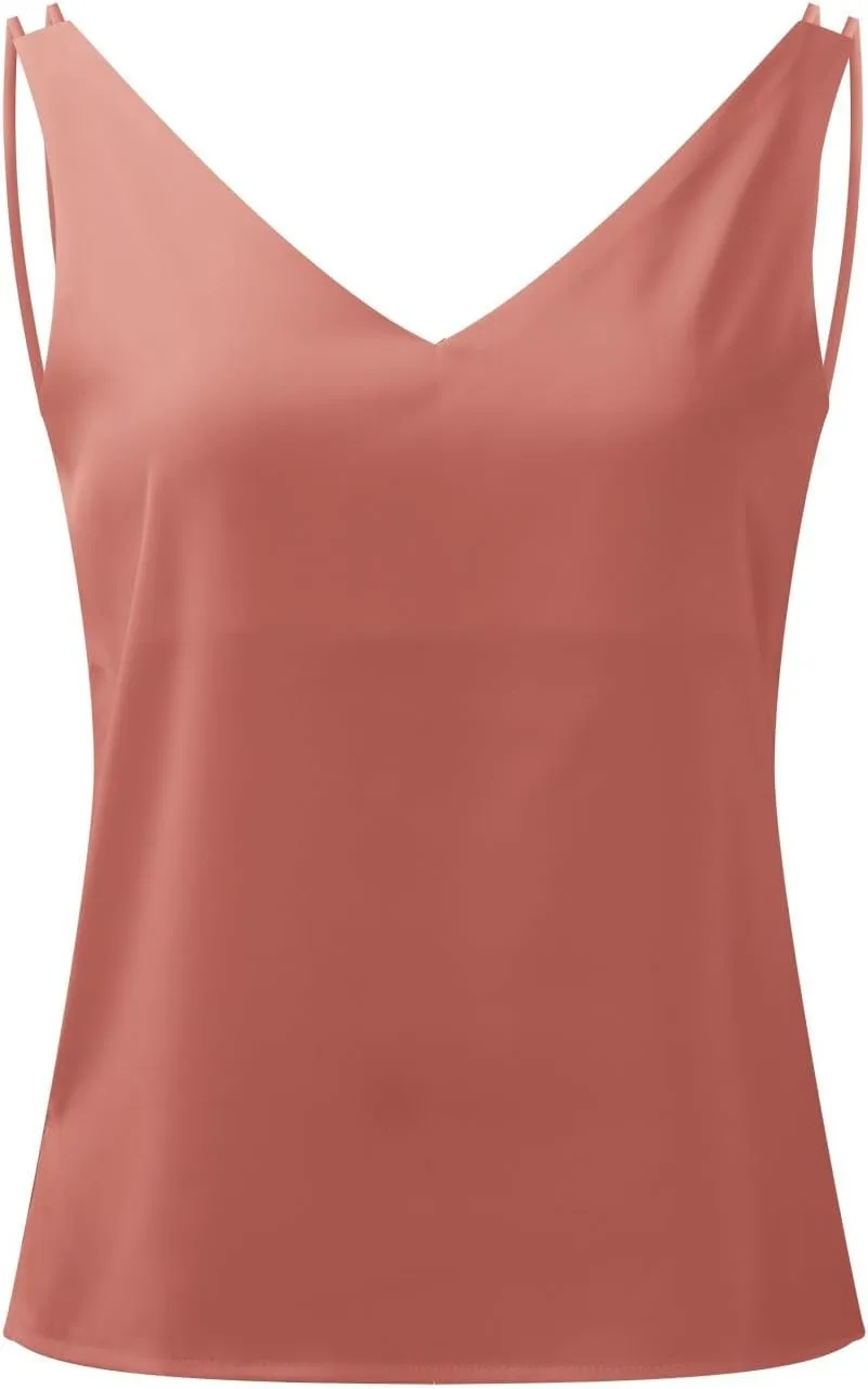 Womens Silk Satin Tank Tops V Neck Casual Cami Sleeveless Camisole Blouses Summer Basic Tank Shirt Dressy Work Wear