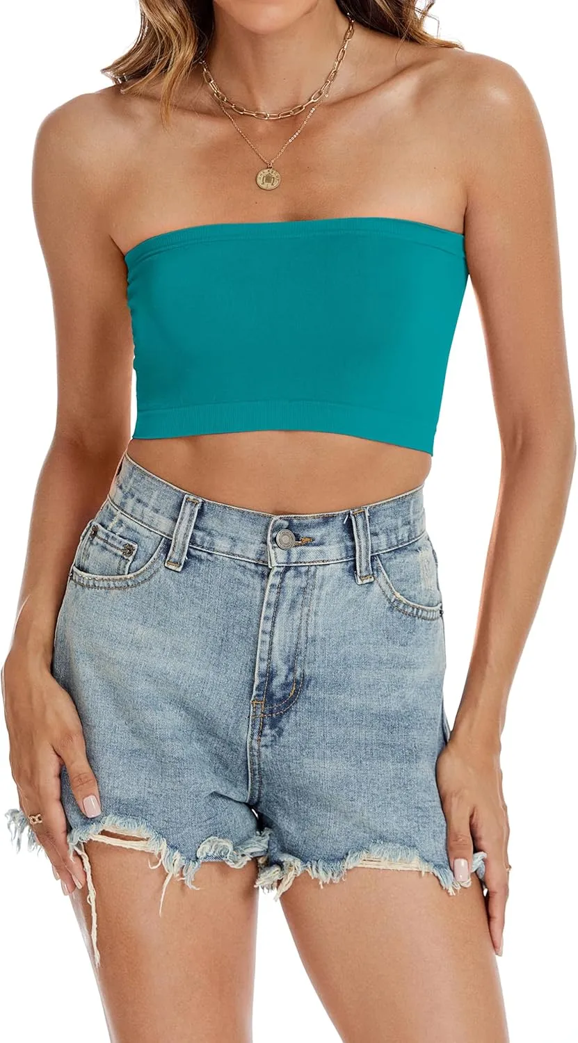 Womens Tube Tops Summer Bandeau Casual Crop Top Going Out Strapless Tank Basic Short Shirt