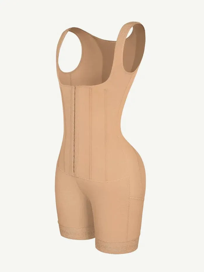 Women’s Tummy Control Open Bust Shapewear Bodysuit with Steel Boning