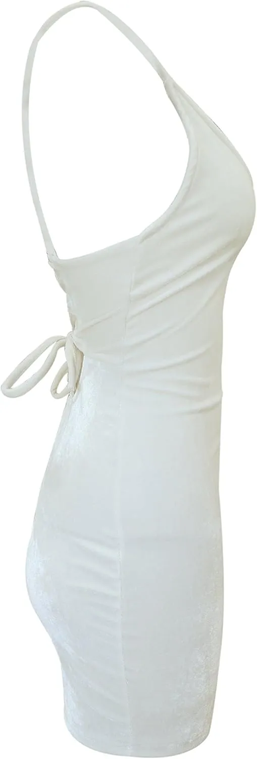 Zyyfly Doramode Women Sexy Club Dress Sleeveless Backless Velvet Mini Clothes Body Tight Dresses