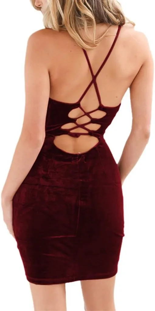 Zyyfly Doramode Women Sexy Club Dress Sleeveless Backless Velvet Mini Clothes Body Tight Dresses